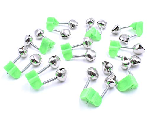 10-Pack Fishing Rod Alarm Bells - Dual Alert Green & Silver