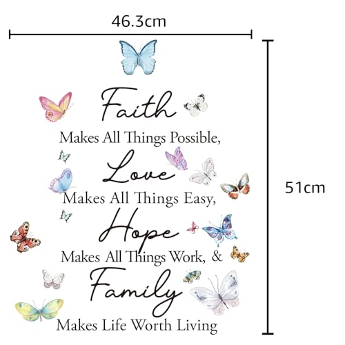 Inspirational Butterfly Wall Decal - Faith, Hope & Love - Blue