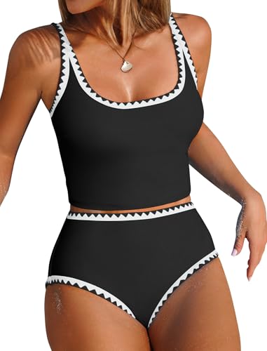 ZAFUL Large Black Tankini Swimsuit for Women - Tummy Control Two-Piece Bathing Suit