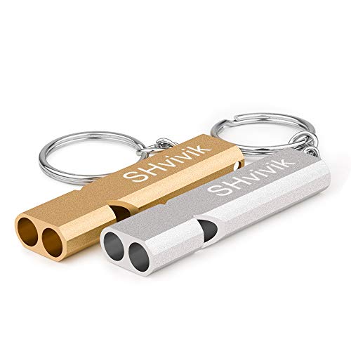 Double-Tube Emergency Survival Whistle - 2 Pack with Lanyards & Keychains