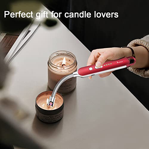 Electric Rechargeable Arc Lighter with LED Display - Red