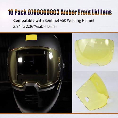 10 Pack 0700000803 Amber Front Lid Lens,Front Cover lenses Compatible with Sentinel A50 Welding Helmet,3.93" x 2.36" Viewing Lens,A50 welding face mask lens Replacement parts