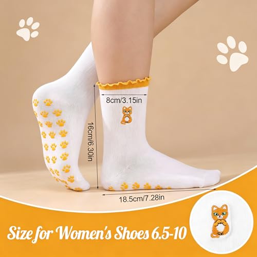 Cute Non-Slip Pilates Socks with Grips for Women - Ruffle Cute Animals