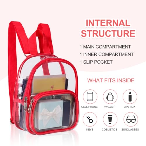 Clear Mini Backpack - Stadium Approved 7.5 x 2.8 x 9 Inches - Red