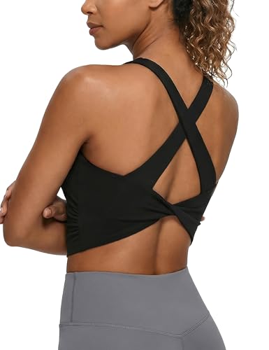 BMJL Built-in Bra Tank Top for Yoga & Workout - Open Back Athletic Tank (Medium, Black)