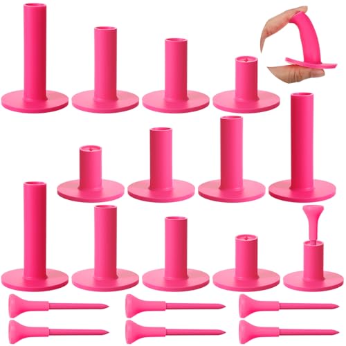 Pink Rubber Golf Tees Set with Holder - 18 Pieces for Practice & Range