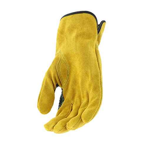 John Deere JD00004 Leather Gloves - Medium Size Split Cowhide Work Gloves with Shirred Elastic Wrist. Hand Protection Wear