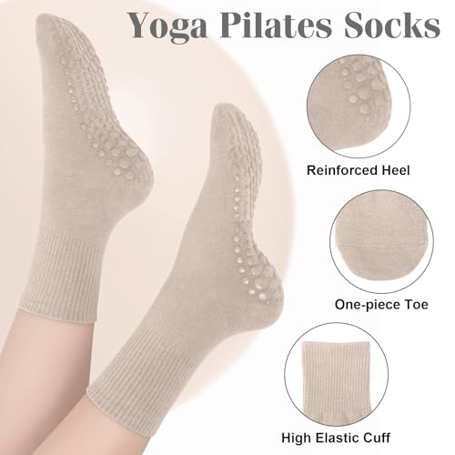Non-Slip Grip Pilates Socks for Women - Dark Brown/Orange/Brown/Light Brown