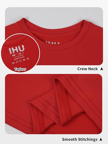 Boys Neon Rash Guard - UPF50+ Short Sleeve Shirt, Bright Red, 10-12 Years