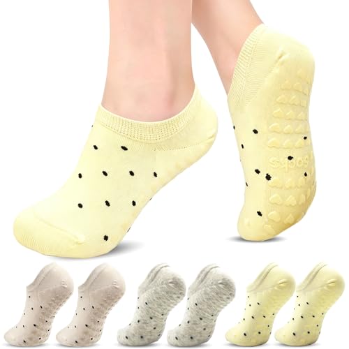 YesMvpMvp Non-Slip Pilates Socks with Grips for Women, Multipack, Grey, Light Yellow, Khaki, US Size 5-9
