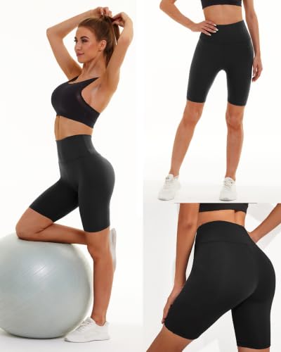 3 Pack Biker Shorts for Women – 8" Black High Waisted Tummy Control for Gym Workout Athletic Cheerleading Yoga