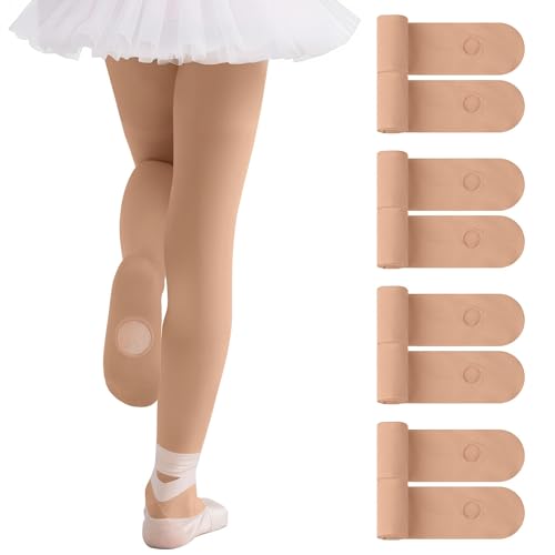 Ultra Soft Ballet Tights for Girls - 4 Pairs, Toddler Size 8-10 Years, Dark Nude