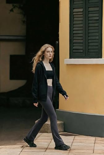 Colorfulkoala No Front Seam Flare Leggings for Women - Tummy Control, Medium, Black