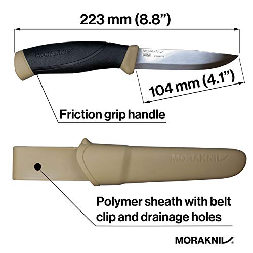 Morakniv Companion Fixed Blade Outdoor Knife - Desert Tan, 4.1-Inch Stainless Steel Blade