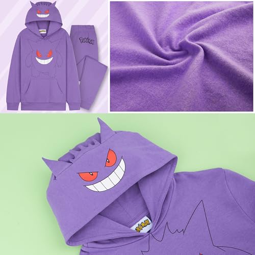 Pokemon Boys Gengar Tracksuit Set 7-8 Years Purple Anime Hoodie & Joggers