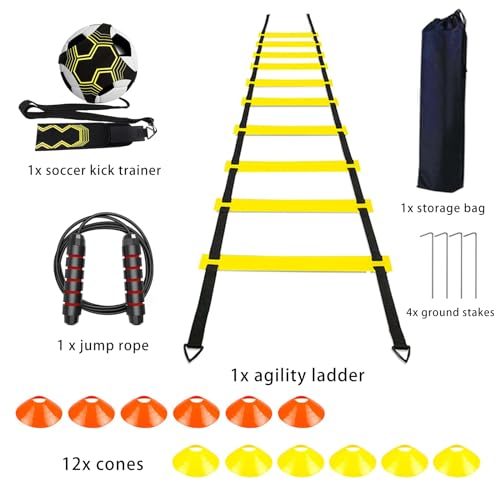 Agility Ladder Training Kit with Cones & Jump Rope - 20ft Soccer Set