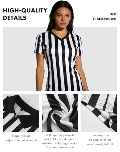 Women's V-Neck Referee Shirt - Black & White / Small