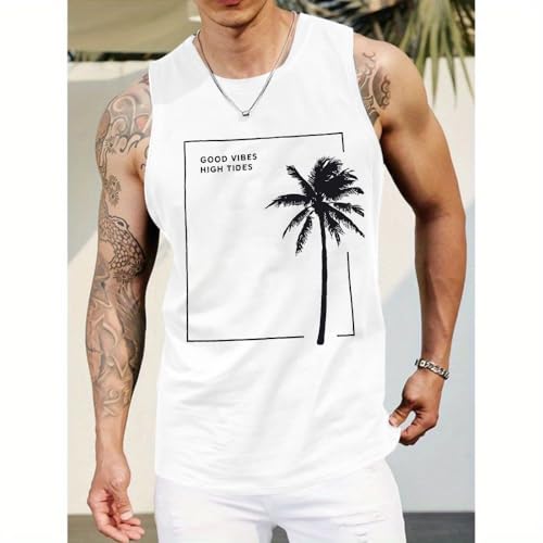 Men's Sleeveless Beach Tank Top - Palm Tree Graphic