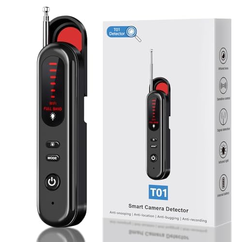 SEVENPARK Hidden Camera Detector - 2025 Portable Camera Finder, GPS Tracker Detector, RF Wireless Signal Scanner for Office, Hotels, Cars, 5 Levels Sensitivity (Black)