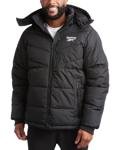 Reebok Men's Winter Puffer Jacket Small Black Insulated Hooded Coat