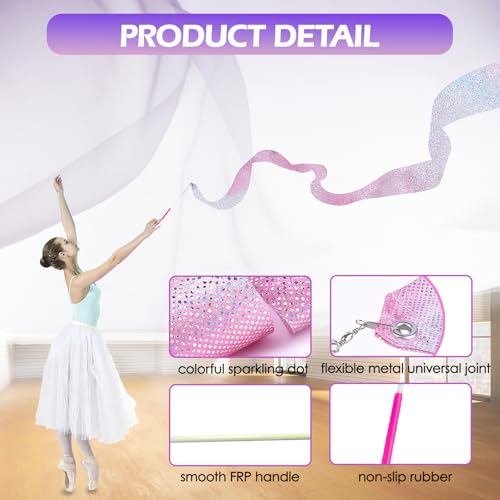 2PCS 79-Inch Rhythmic Gymnastics Dance Ribbons with Wand - Sparkling Color