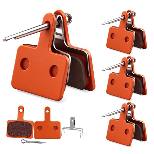 High-Performance Bike Brake Pads - 4 Pairs, Resin & Semi-Metallic - Orange