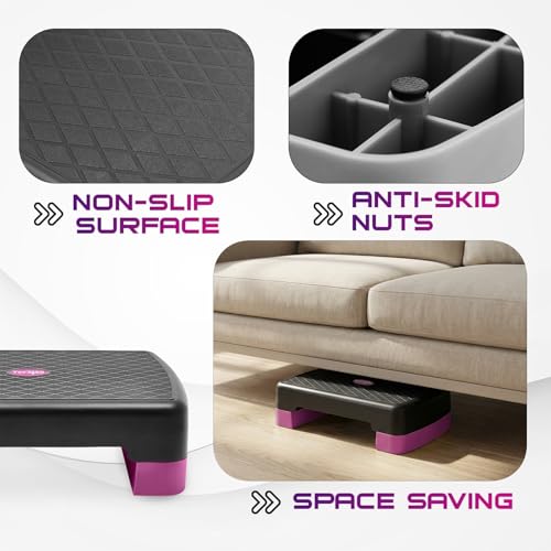 Aerobic Exercise Step Platform with Risers - Mini Stepper in Purple/Black
