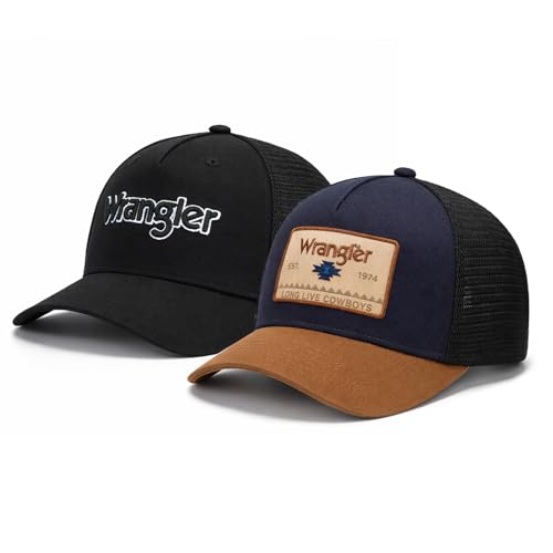 Montana West X Wrangler Men's Trucker Hat 2-Pack Black & Navy Breathable Mesh Structured Caps Adjustable Snapback