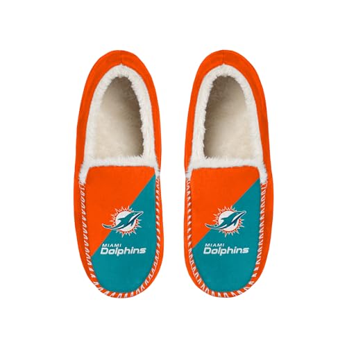Miami Dolphins Sherpa Lined Moccasin Slippers - Women 9-10/Men 7-8