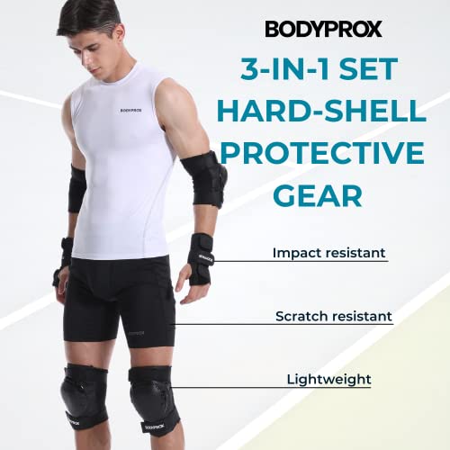 Knee Pads, Elbow Pads & Wrist Guards Set for Skateboarding