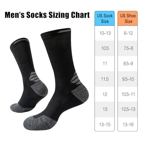 JOYNÉE Men's Black 5 Pairs Lightweight Breathable Crew Socks for Workout & Sports
