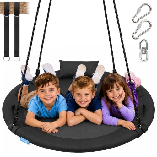 Heavy Duty 40-Inch Saucer Swing for Kids - Black