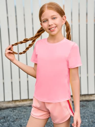 Girls Athletic Short Sleeve Dry Fit T-Shirt - Pink, 9-10 Years