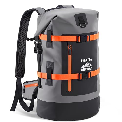 HEETA 40L Waterproof Dry Backpack Grey Heavy Duty Waterproof Bag for Hiking & Travel