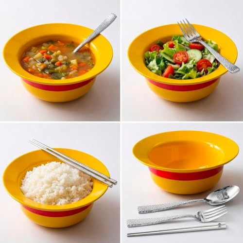 Ceramic Ramen Bowl Set with Straw Hat Design and Stainless Steel Utensils