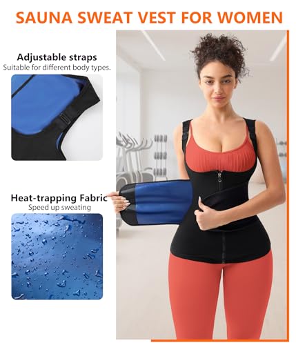 Sweat Vest for Women - Sauna Waist Trainer with Zipper, Black, Large
