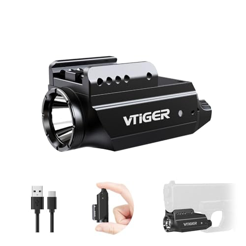 VTIGER PL1 Mini Powerful Compact Pistol Light, 1000 Lumens 984 FT Rechargeable Weapon Handgun Lights, Small Adjustable Rail-Mounted LED Tactical Flashlights for GL/1913 Picatinny Rail, IPX6