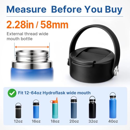 Flip Lid with Handle for Wide Mouth Water Bottles - Black 1 Pack