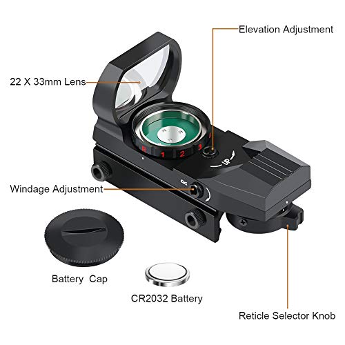 Adjustable Reflex Sight with 4 Reticle Styles - Red & Green
