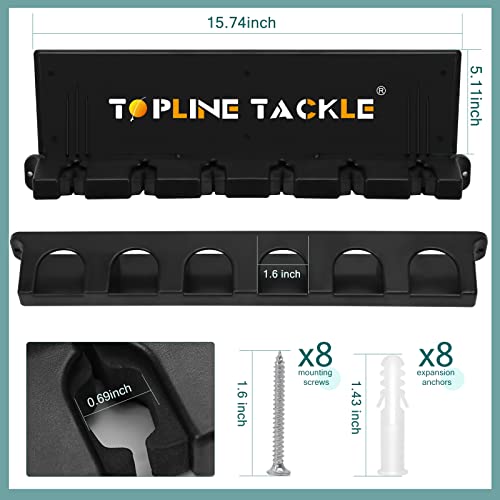 Topline Tackle 2 Pack Vertical Fishing Rod Holders (Up to 12 Rods) Wall Mount Organizer