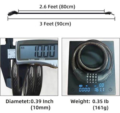 4-Digit Resettable Bike Lock Cable - 3 Feet Long Anti-Theft
