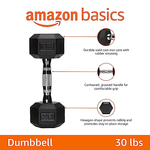 30 lb Rubber Hex Dumbbell for Strength Training and Exercise