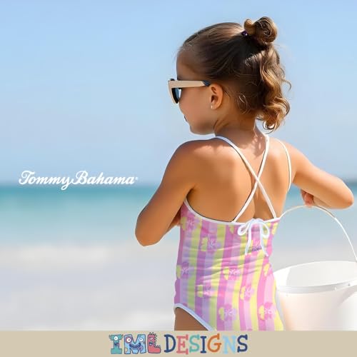 Girls One-Piece Swimsuit - Tropical Print, Quick-Drying - Pink/Yellow