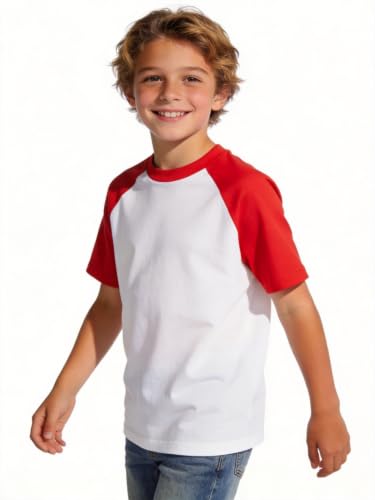 Silenroar Boys Baseball T-Shirt Raglan Short Sleeve Tee 10-12 Years Red & White