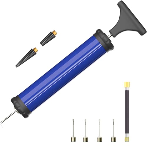 Portable Ball Pump Inflator Kit with Needles and Hose - Manual Blue