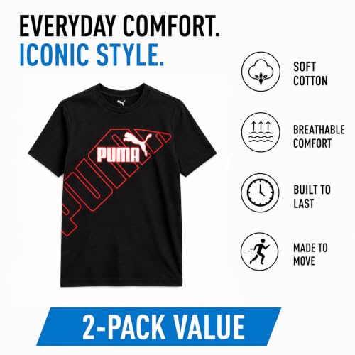 PUMA Boys Medium Black Red Athletic Crewneck T-Shirt - Sizes S-XL