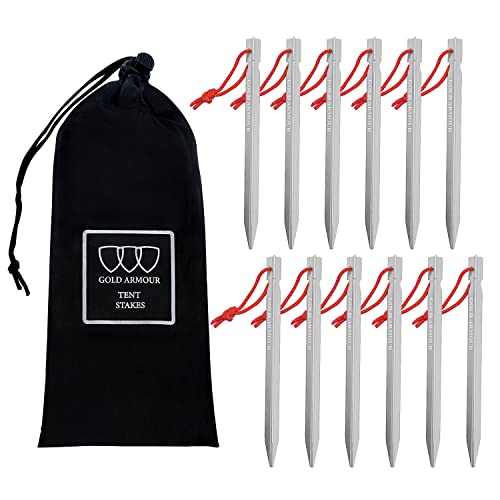 Heavy Duty Aluminum Tent Stakes - 12 Pack Silver Camping Pegs