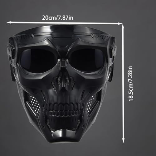 Full Face Motorcycle Mask with Goggles – Skull Grey Lens