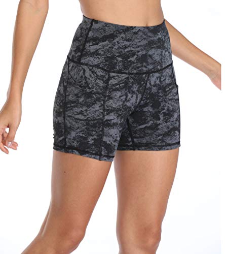 High Waist Women's Short Yoga Shorts with Pockets - Black Carbon, X-Large