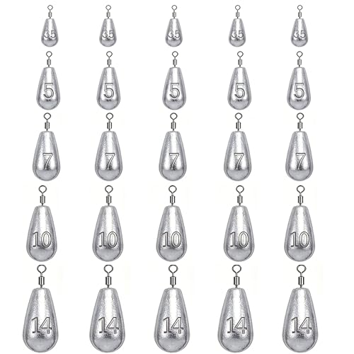 25pcs Bass Casting Sinkers Kit with Built-In Swivel